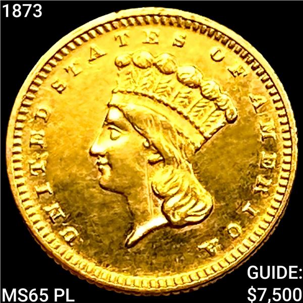1873 Rare Gold Dollar GEM BU PL
