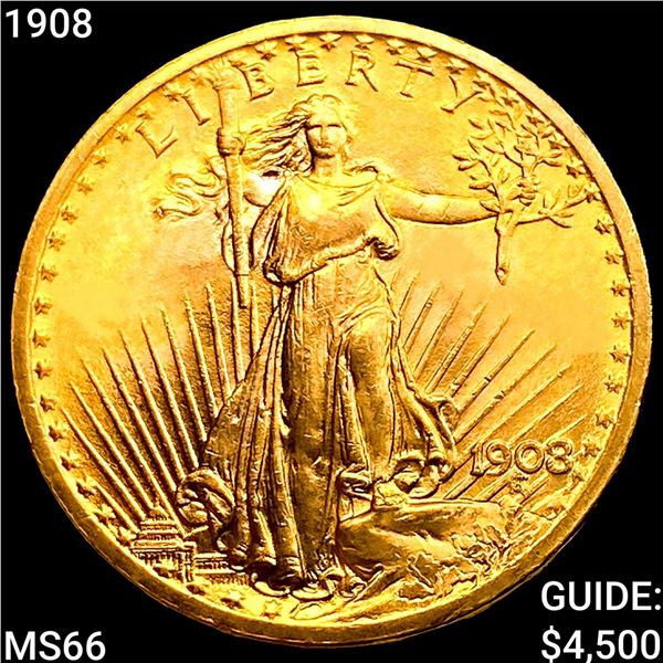 1908 $20 Gold Double Eagle GEM BU