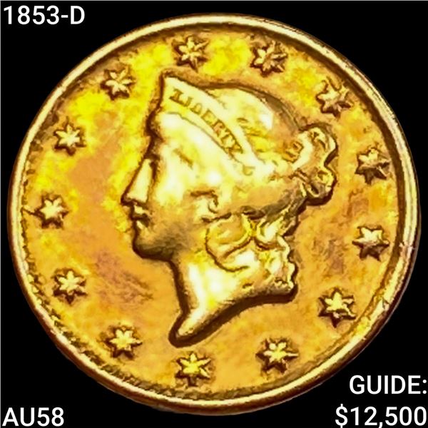 1853-D Rare Gold Dollar CHOICE AU