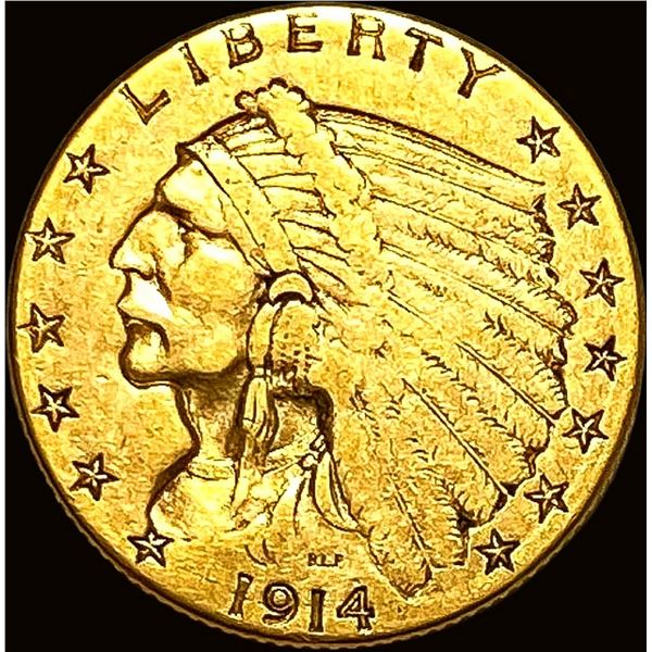 1914-D Indian Head Gold $2.50 Quarter Eagle LIGHTLY CIRCULATED