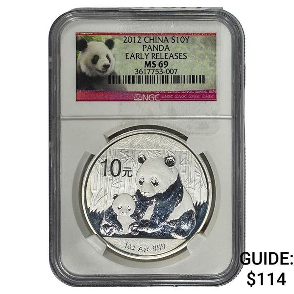 2012 China Panda Silver 10 Yen NGC MS69 Early Release