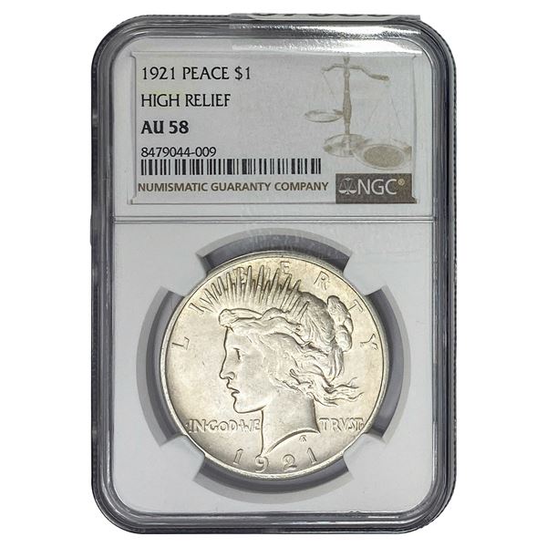 1921 Silver Peace Dollar NGC AU58 High Relief