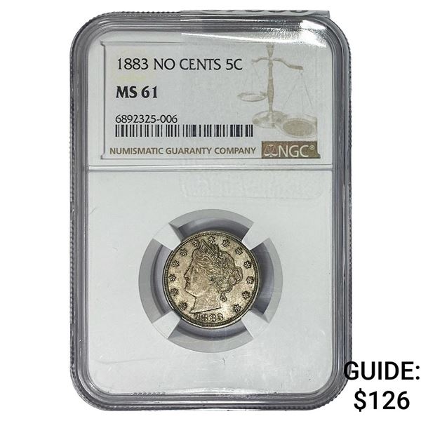 1883 Liberty Victory Nickel NGC MS61 No Cents