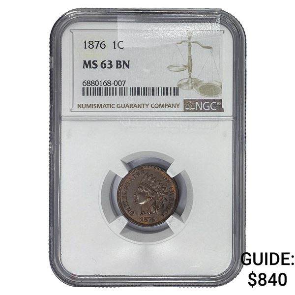 1876 Indian Head Cent NGC MS63 BN