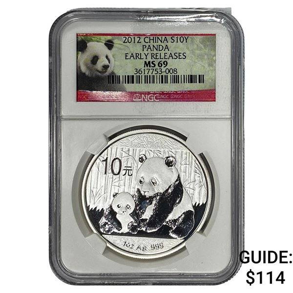 2012 China Panda Silver 10 Yen NGC MS69 Early Release