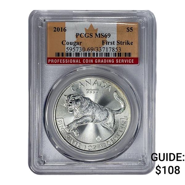 2016 Canada Silver $5 Dollar Cougar PCGS MS69 First Strike