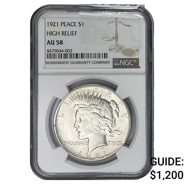 1921 Silver Peace Dollar NGC AU58 High Relief