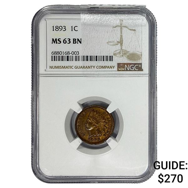 1893 Indian Head Cent NGC MS63 BN