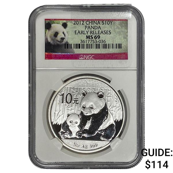 2012 China Panda Silver 10 Yen NGC MS69 Early Release