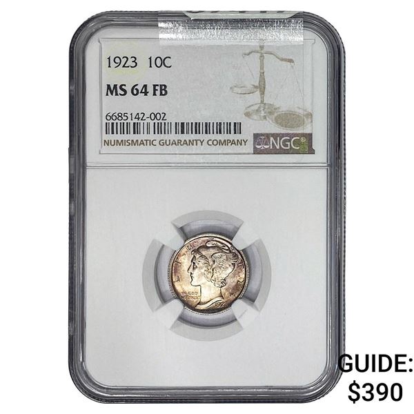 1923 Mercury Silver Dime NGC MS64 FB
