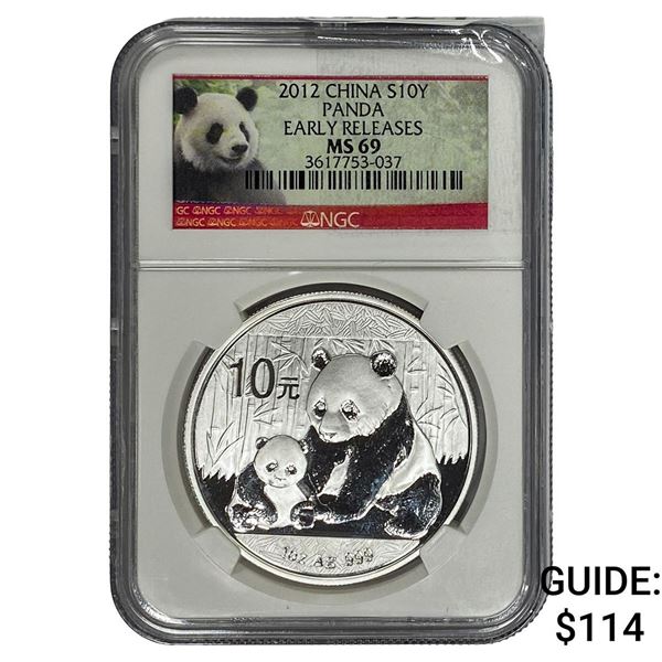 2012 China Panda Silver 10 Yen NGC MS69 Early Release