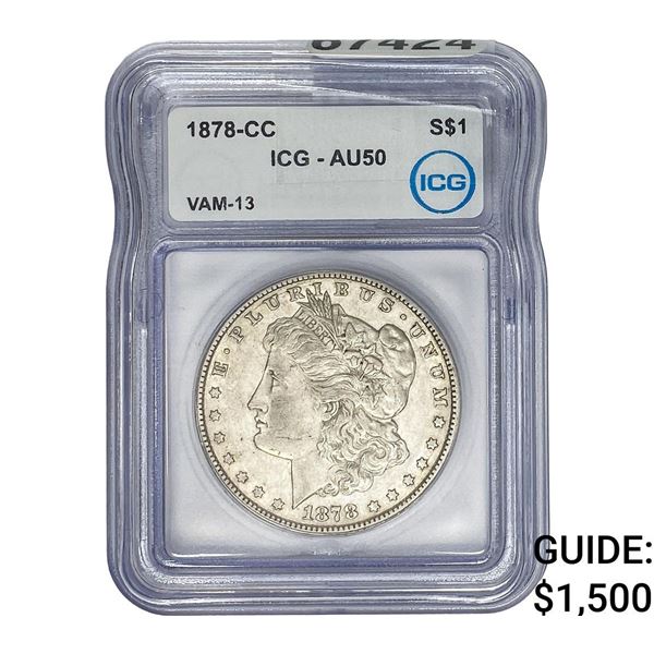 1878-CC Morgan Silver Dollar ICG AU50 Vam-13
