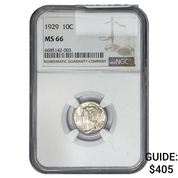 1929 Mercury Silver Dime NGC MS66