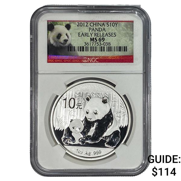 2012 China Panda Silver 10 Yen NGC MS69 Early Release