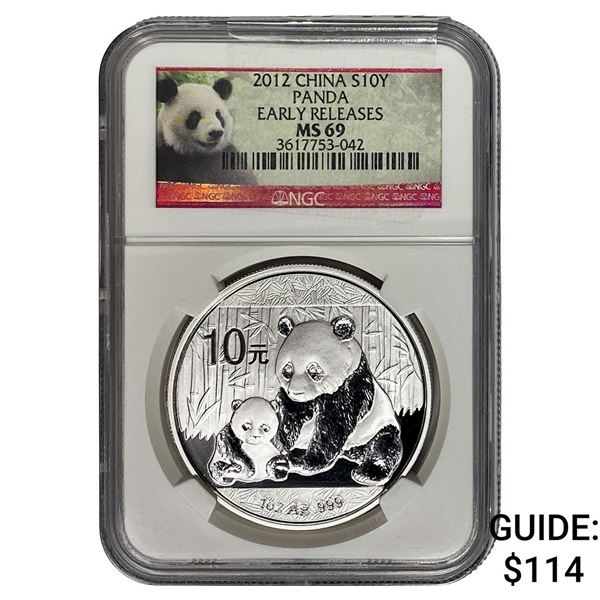 2012 China Silver 10 Yen Panda NGC MS69 Early Release