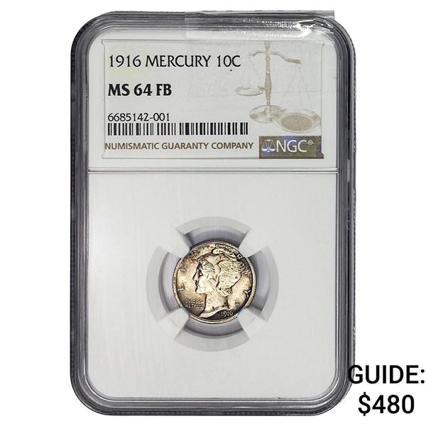 1916 Mercury Silver Dime NGC MS64 FB