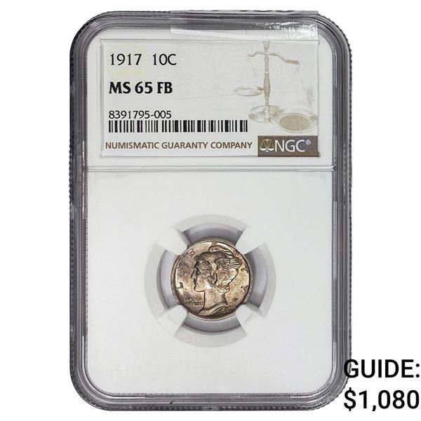 1917 Mercury Silver Dime NGC MS65 FB