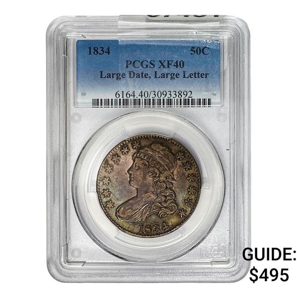 1834 Capped Bust Half Dollar PCGS XF40 LG Date, LG Letter