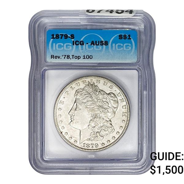 1879-S Morgan Silver Dollar ICG AU58 Rev 78, Top 100