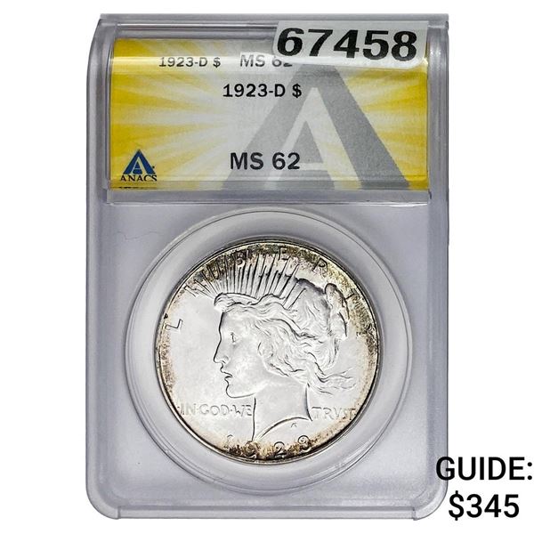 1923-D Silver Peace Dollar ANACS MS62
