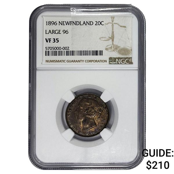 1896 NewFoundLand 20 Cents NGC VF35 LG 96