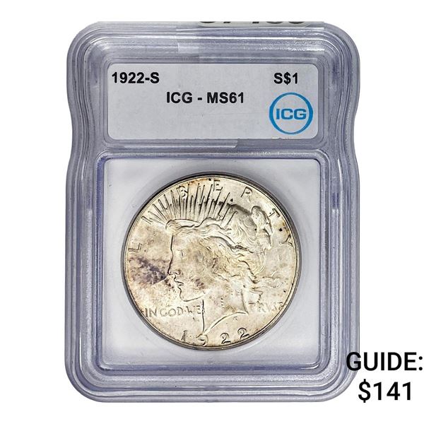 1922-S Silver Peace Dollar ICG MS61