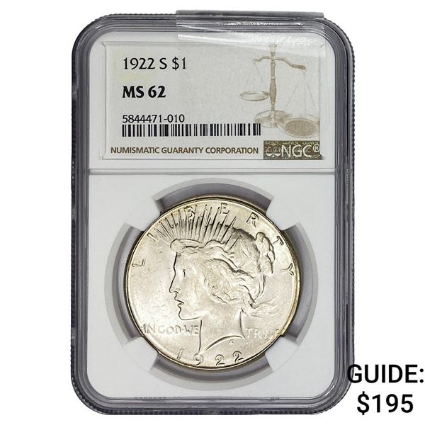 1922-S Silver Peace Dollar NGC MS62