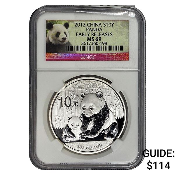 2012 China Silver 10 Yen Panda NGC MS69 Early Release