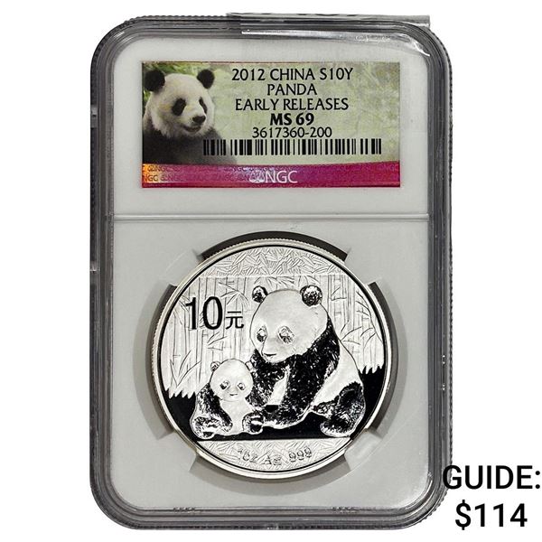 2012 China Silver 10 Yen Panda NGC MS69 Early Release