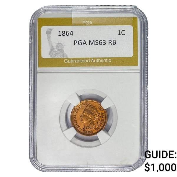 1864 Indian Head Cent PGA MS63 RB
