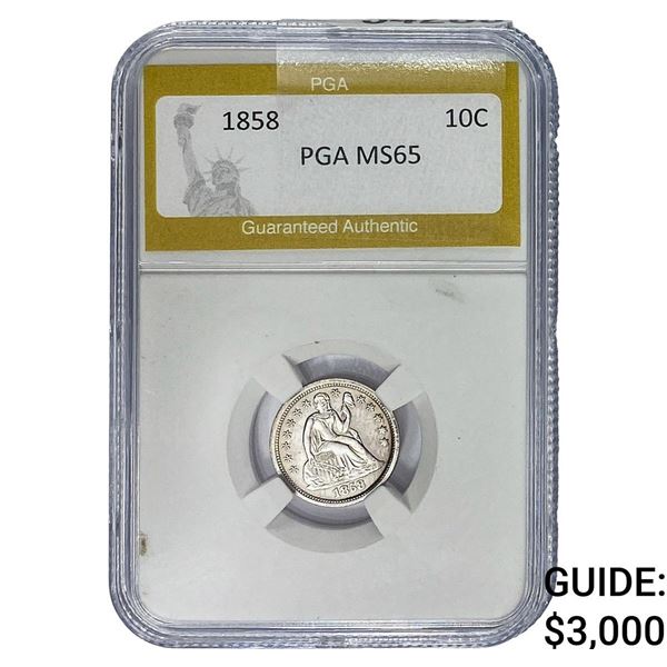 1858 Seated Liberty Dime PGA MS65