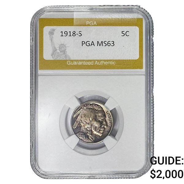 1918-S Buffalo Nickel PGA MS63