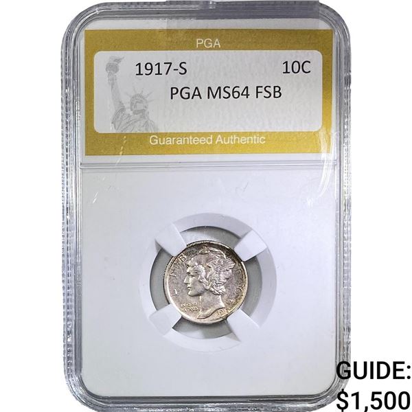1917-S Mercury Silver Dime PGA MS64 FSB