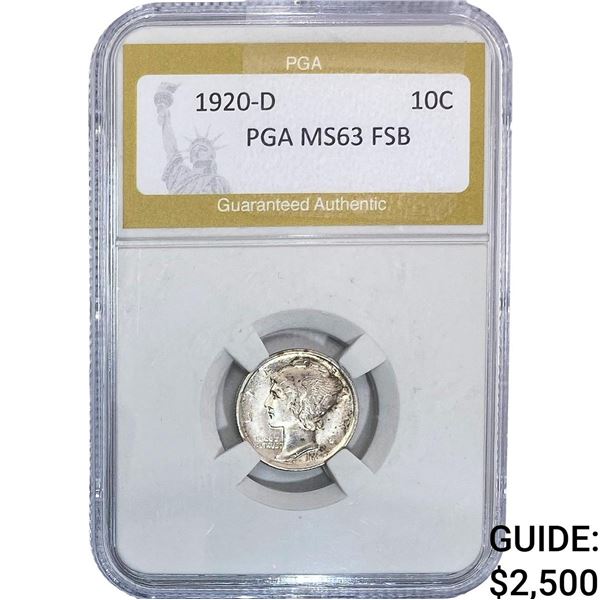 1920-D Mercury Silver Dime PGA MS63 FSB