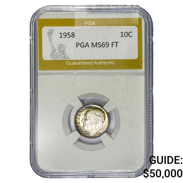 1958 Roosevelt Dime PGA MS69 FT