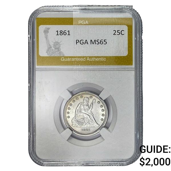 1861 Seated Liberty Quarter PGA MS65