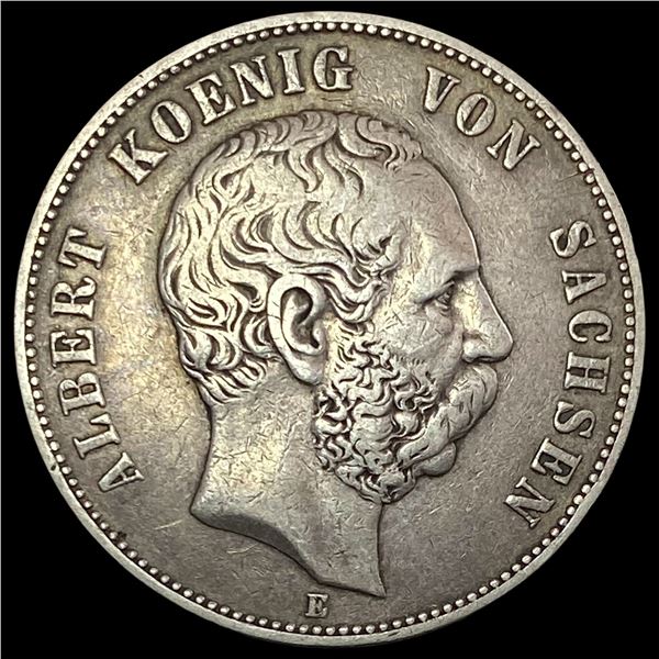 1875-E Silver 5 Mark Germany (Saxony) LIGHTLY CIRCULATED