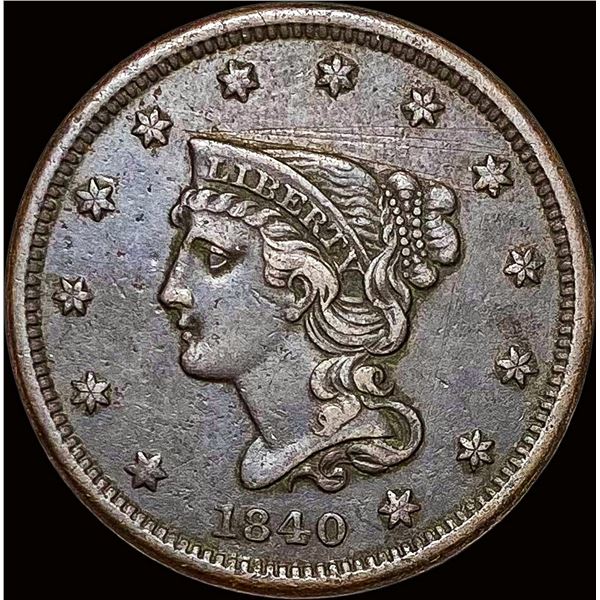 1840 Sm. Date Braided Hair Large Cent NEARLY UNCIRCULATED