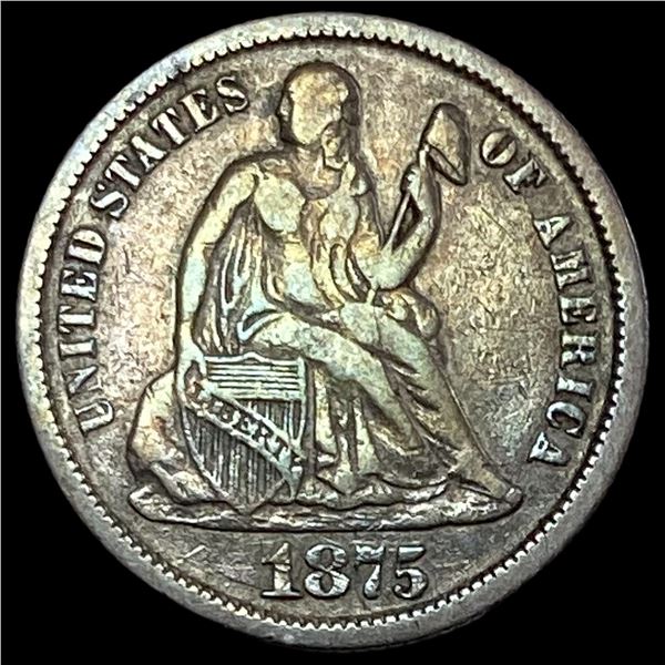 1875-CC Silver Seated Liberty Dime ABOUT UNCIRCULATED