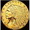 Image 1 : 1908 Indian Head Gold $2.50 Quarter Eagle CLOSELY UNCIRCULATED