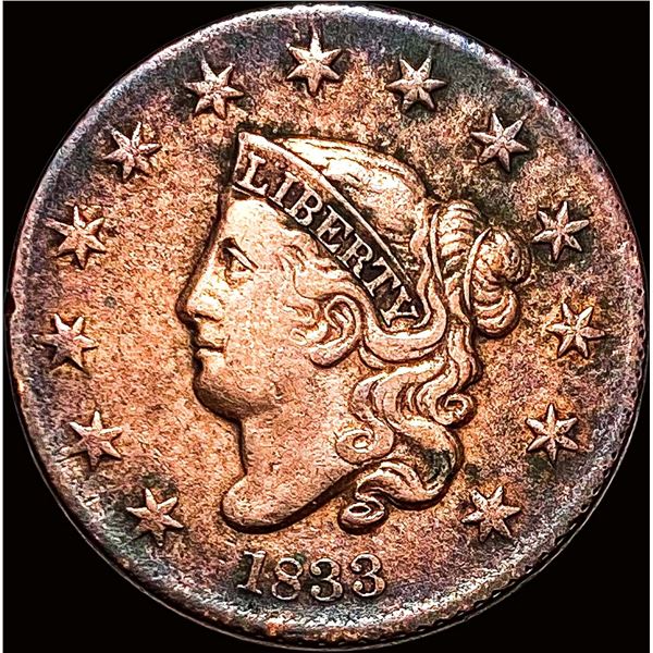1833 Coronet Head Large Cent ABOUT UNCIRCULATED