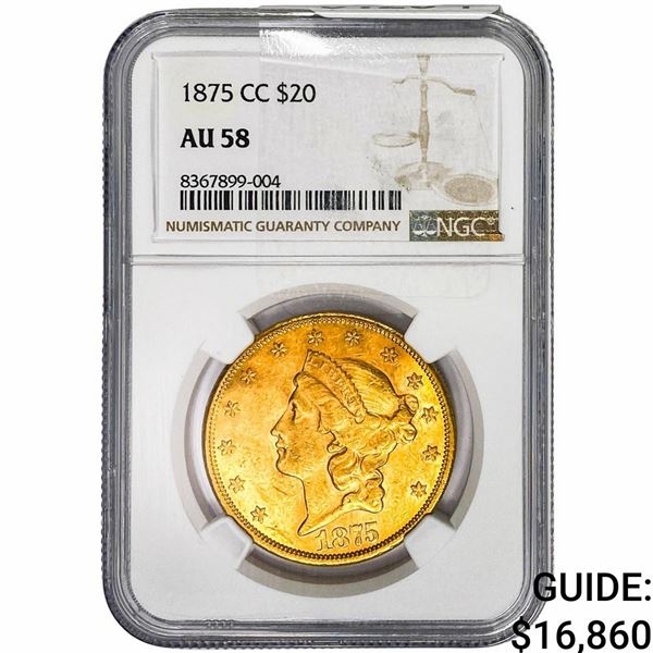 1875-CC $20 Gold Double Eagle NGC AU58