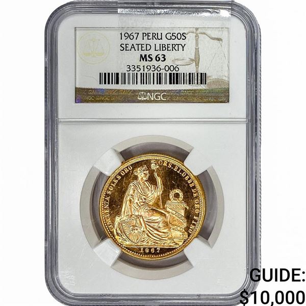 1967 Peru .6773oz Gold 50 Soles NGC MS63