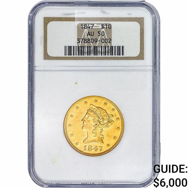 1847 $10 Gold Eagle NGC AU50