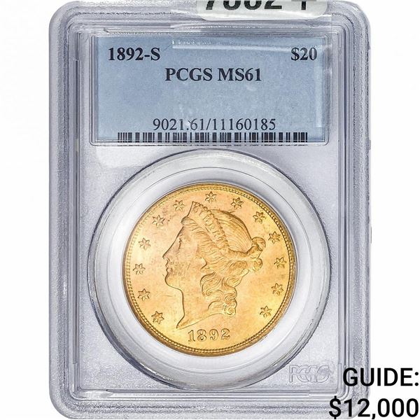 1892-S $20 Gold Double Eagle PCGS MS61