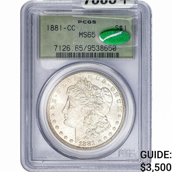 1881-CC CAC Morgan Silver Dollar PCGS MS65