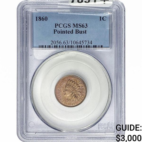 1860 Indian Head Cent PCGS MS63 Pointed Bust