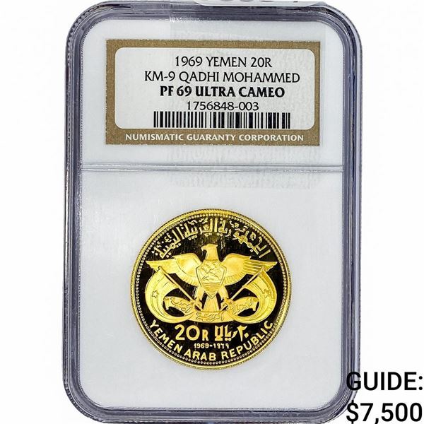1969 Yemen .5671oz Gold 20 Rials NGC PF69 UC