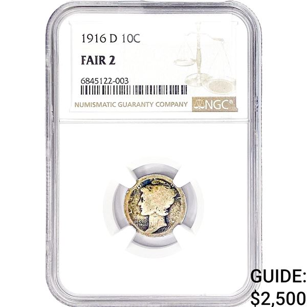 1916-D Mercury Silver Dime NGC F2