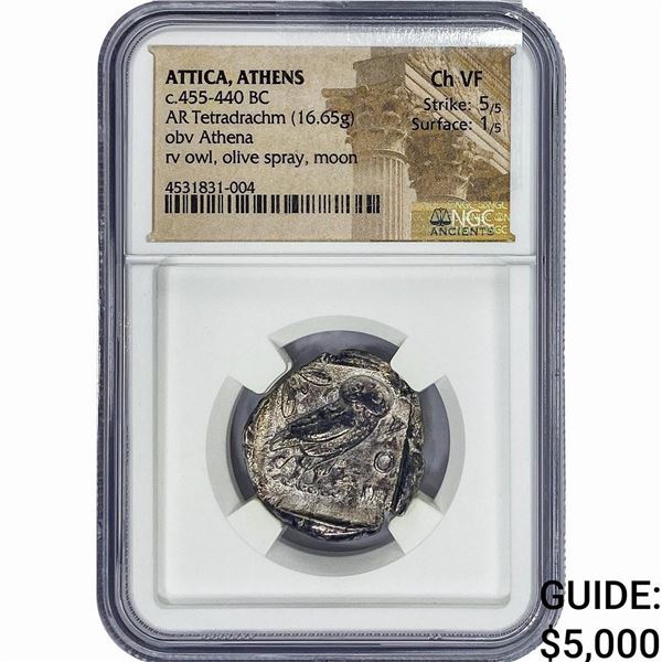 Atticaa, Athens c.455-440 BC Silver Tetradrachm NGC